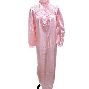 NWOT 80s VTGElise Stevens Nightgown Women's Medium Satin Floral Embroidered USA